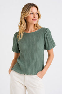 VERO MODA Leika Boat Neck Textured Top - Green