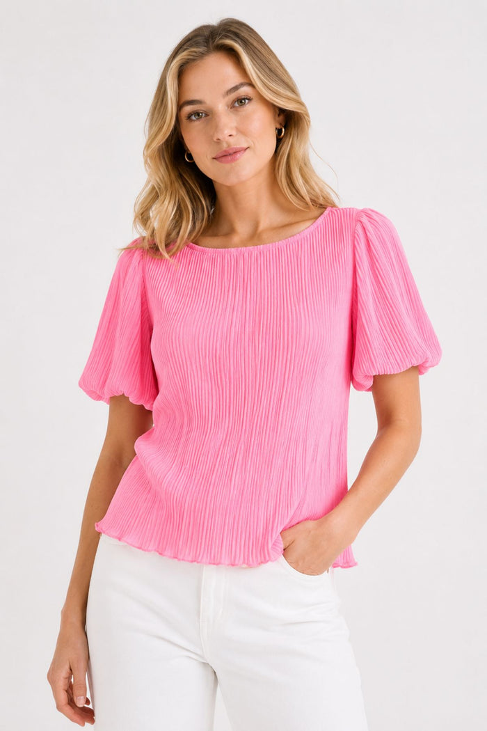 VERO MODA Leika Boat Neck Textured Top - Pink