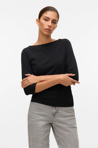 VERO MODA Panda Boat Neck 3/4 Sleeve Top - Black