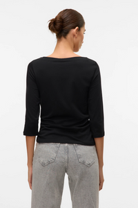 VERO MODA Panda Boat Neck 3/4 Sleeve Top - Black
