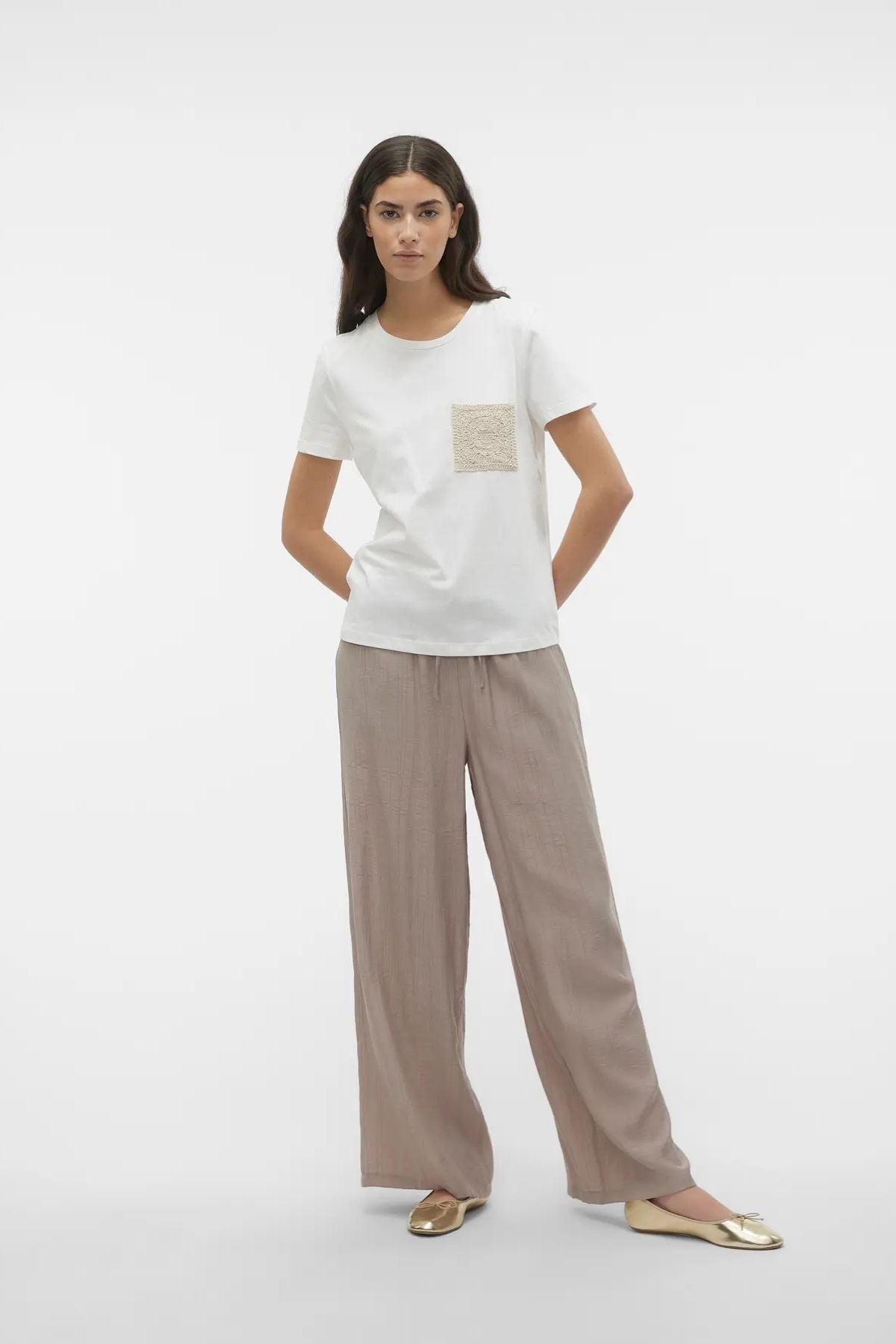 VERO MODA Francis Crochet Detail T-Shirt - White/Cream