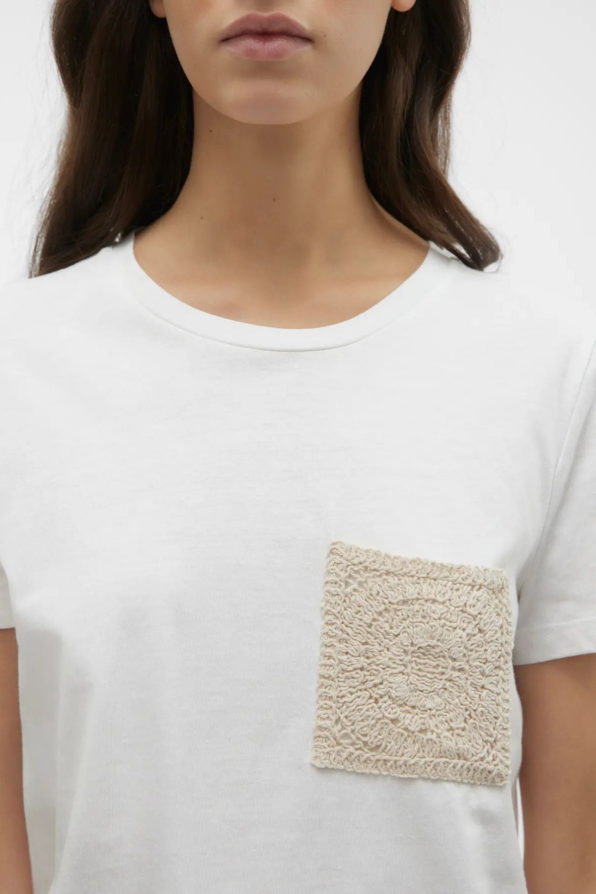 VERO MODA Francis Crochet Detail T-Shirt - White/Cream