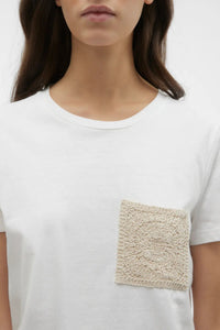 VERO MODA Francis Crochet Detail T-Shirt - White/Cream