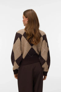VERO MODA Darla Argyle Roll-neck Jumper - Cream & Brown