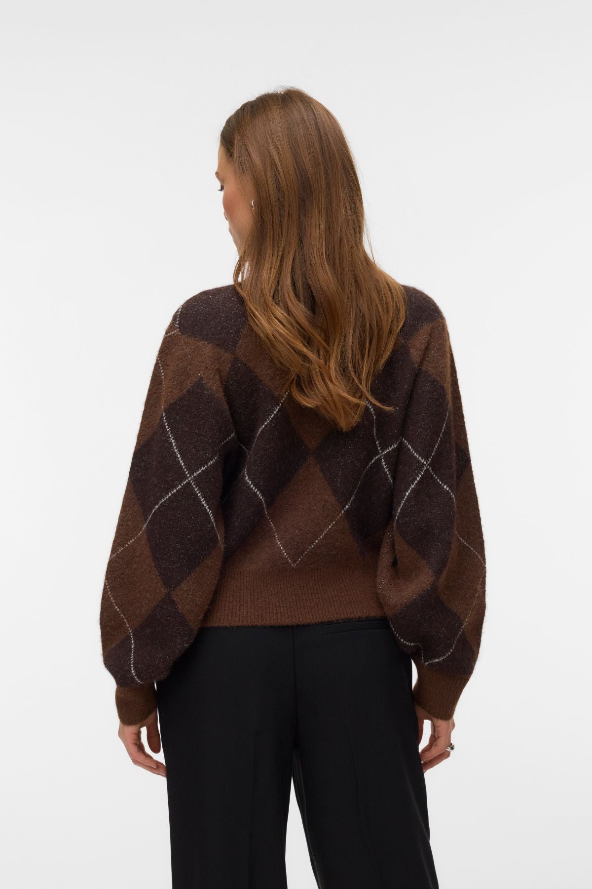 VERO MODA Darla Argyle Roll-Neck Jumper - Brown & Cocoa Brown