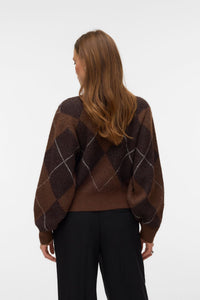 VERO MODA Darla Argyle Roll-Neck Jumper - Brown & Cocoa Brown