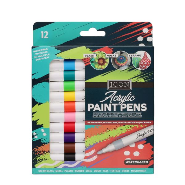 PREMIER STATIONERY Icon Acrylic Paint Pens - 12 Pack