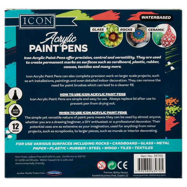 PREMIER STATIONERY Icon Acrylic Paint Pens - 12 Pack