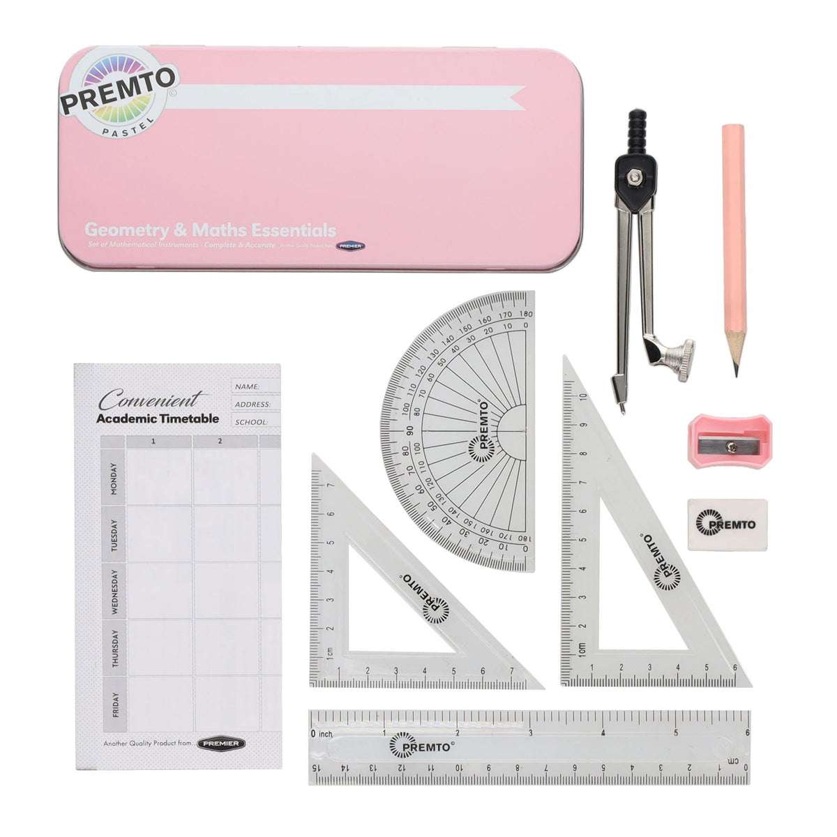 PREMIER STATIONERY Premto 9pc Geometry and Maths Set - Pastel