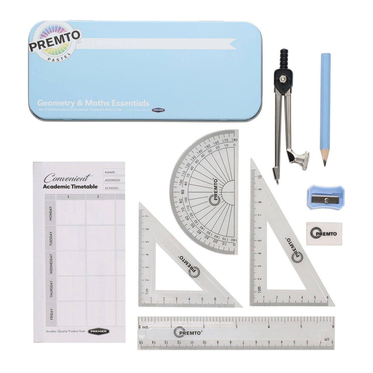 PREMIER STATIONERY Premto 9pc Geometry and Maths Set - Pastel