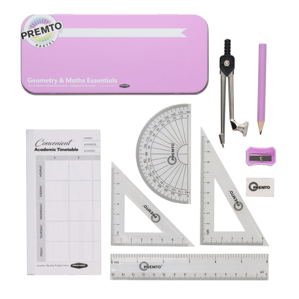 PREMIER STATIONERY Premto 9pc Geometry and Maths Set - Pastel