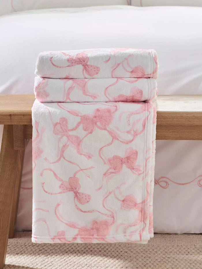 CATHERINE LANSFIELD Bow Blanket Throw 200x240cm - Pink