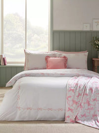 CATHERINE LANSFIELD Bow Embroidery Reversible Duvet Set - White/Pink