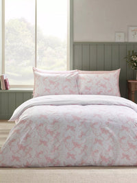 CATHERINE LANSFIELD Bow Embroidery Reversible Duvet Set - White/Pink