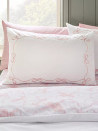 CATHERINE LANSFIELD Bow Embroidery Reversible Duvet Set - White/Pink