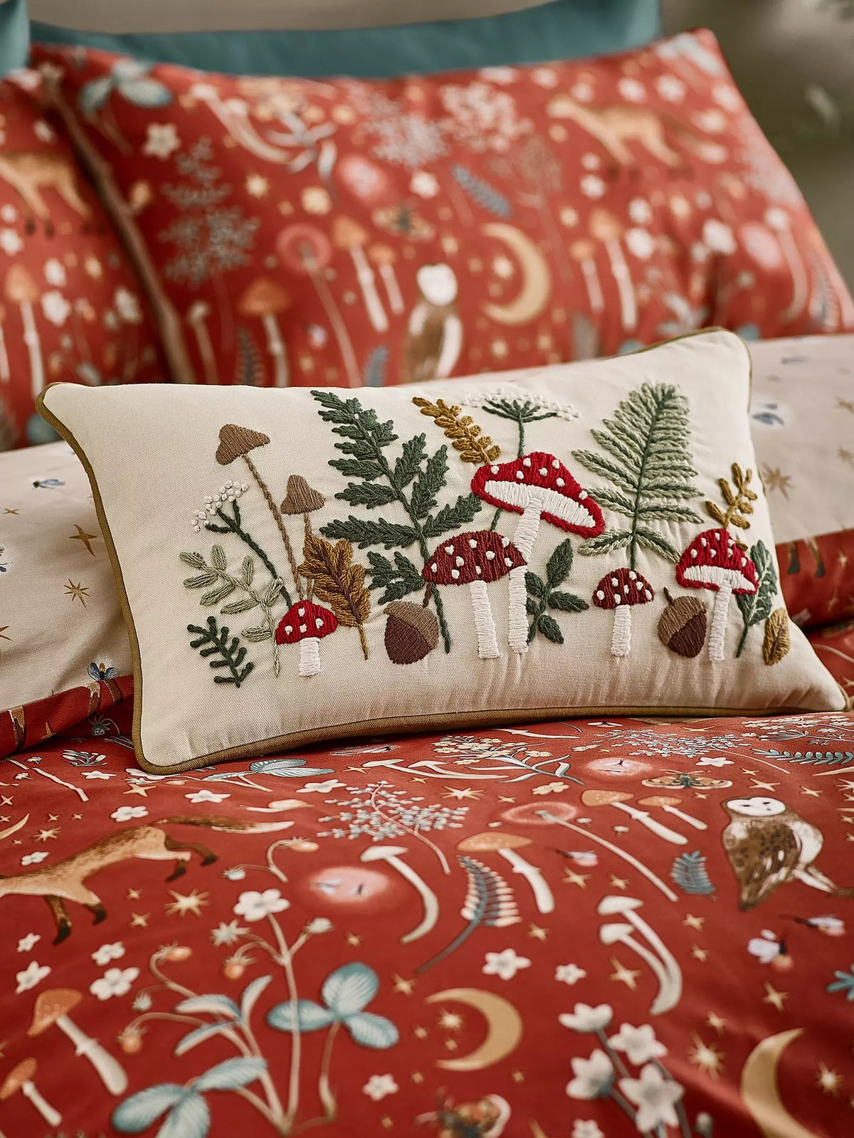 CATHERINE LANSFIELD Embroidery Woodland Filled Cushion - 30x50cm