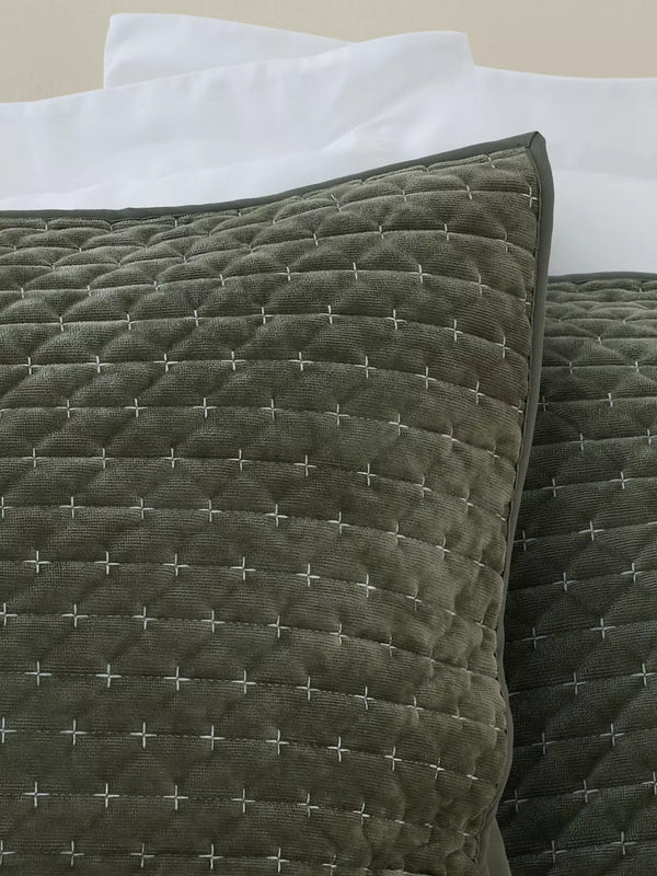 BIANCA Attica Velvet Embroidered Pillow sham - Pair 50x75cm - Green