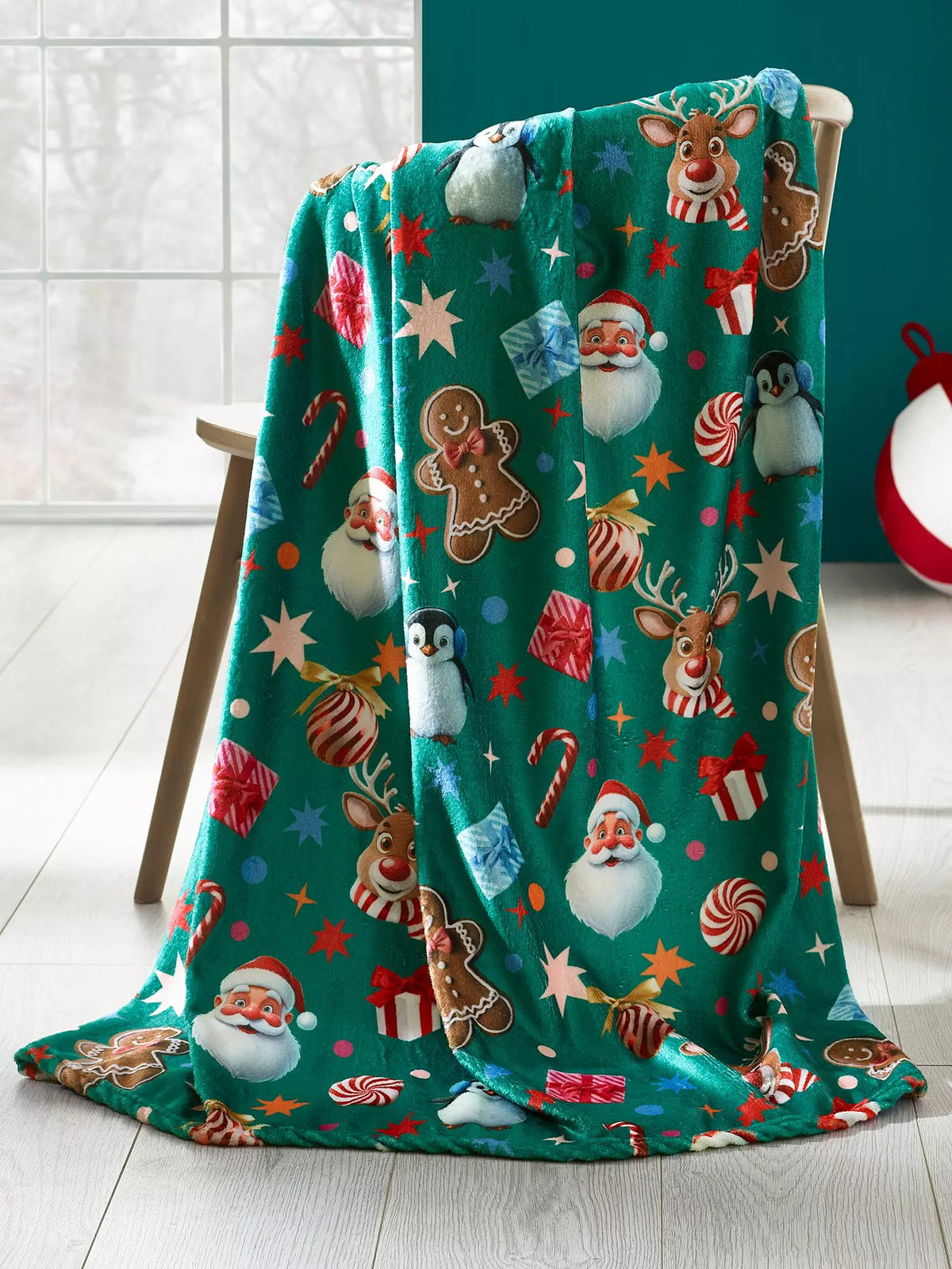CATHERINE LANSFIELD Christmas Icons Blanket Throw - Green 130x170cm