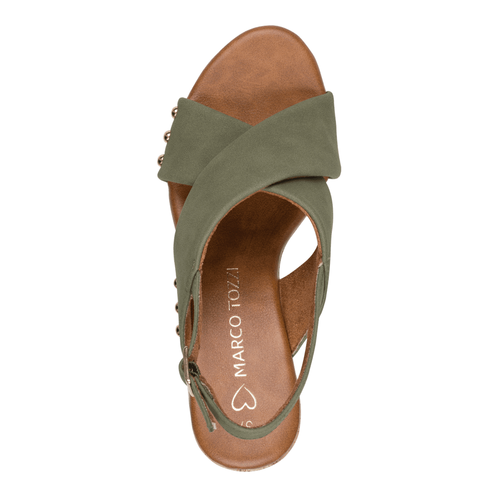 MARCO TOZZI Cross Strap Block Heel Sandal - Olive