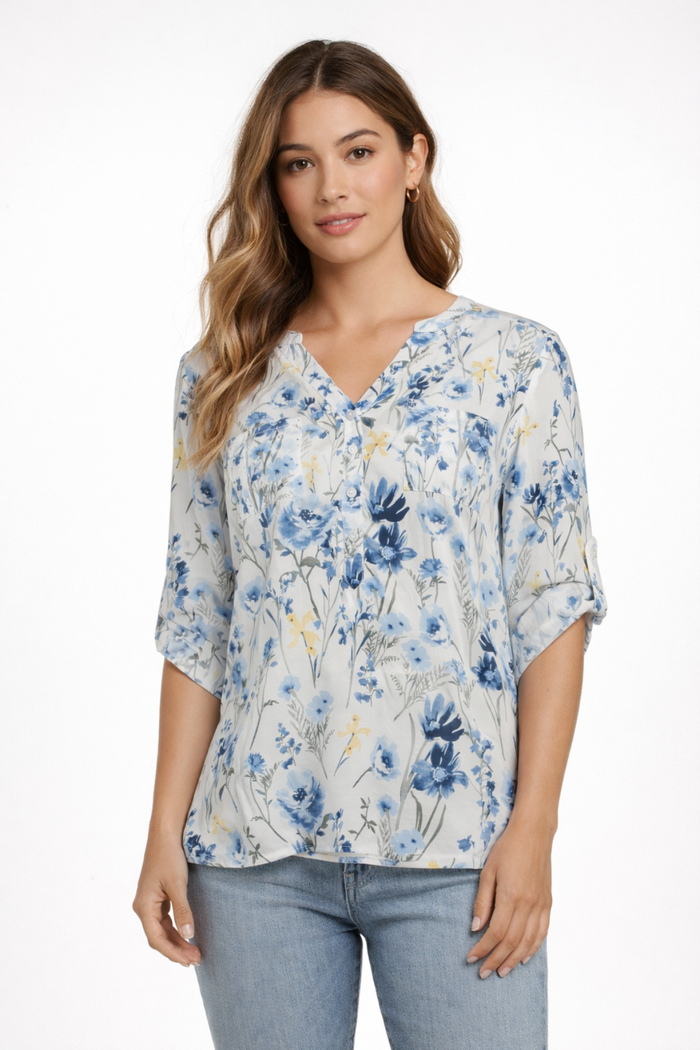 ZABAOINE Elara Floral Blouse - Blue
