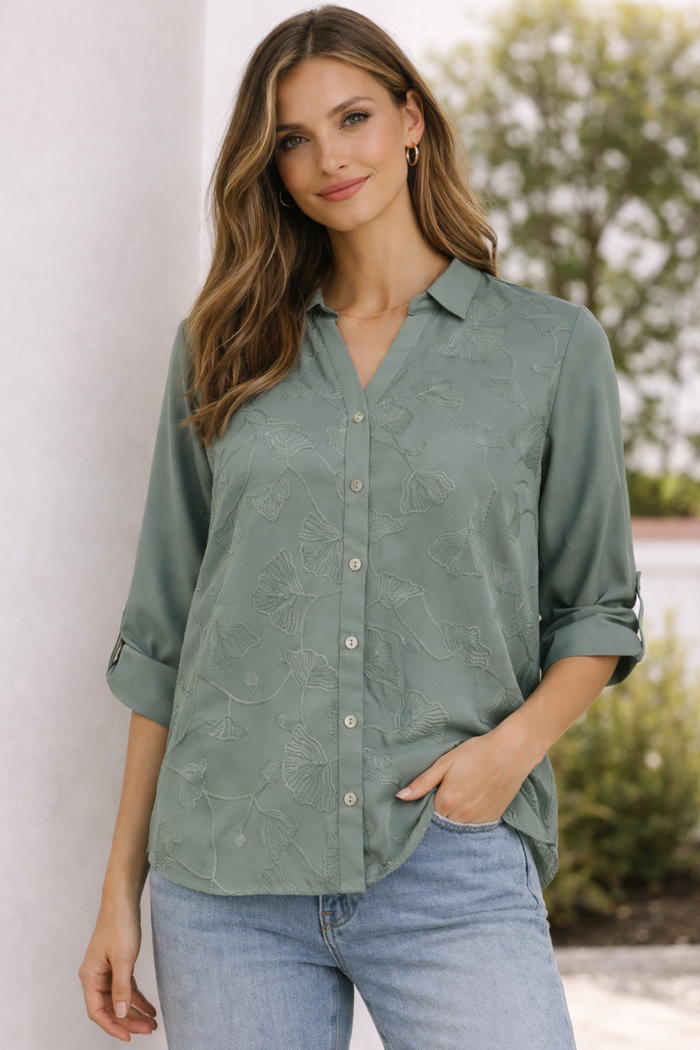 ZABAOINE Agnes Mid Sleeve Shirt - Sage