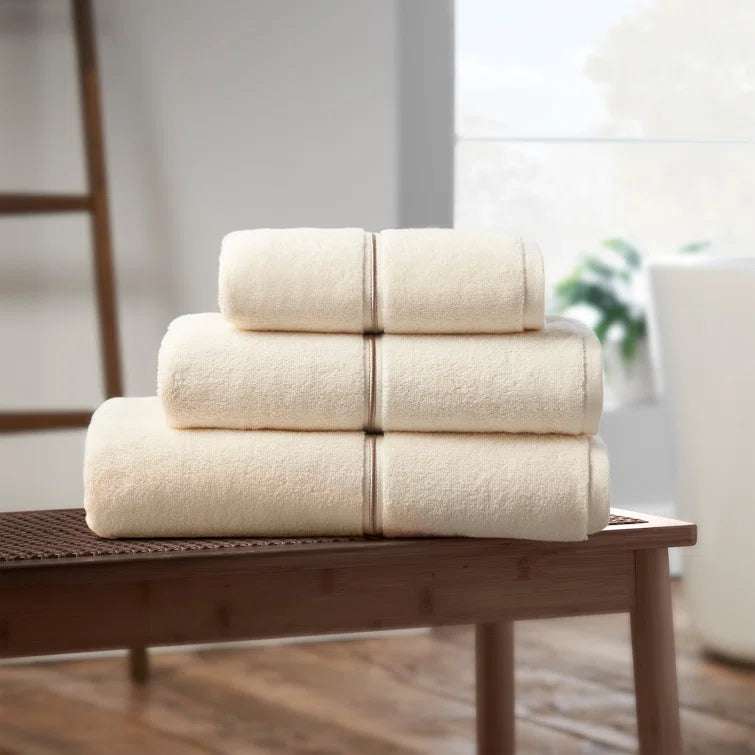 BIANCA : Zero Twist Satin Stitch Cotton Towel - Cream (Available in 3 Sizes)