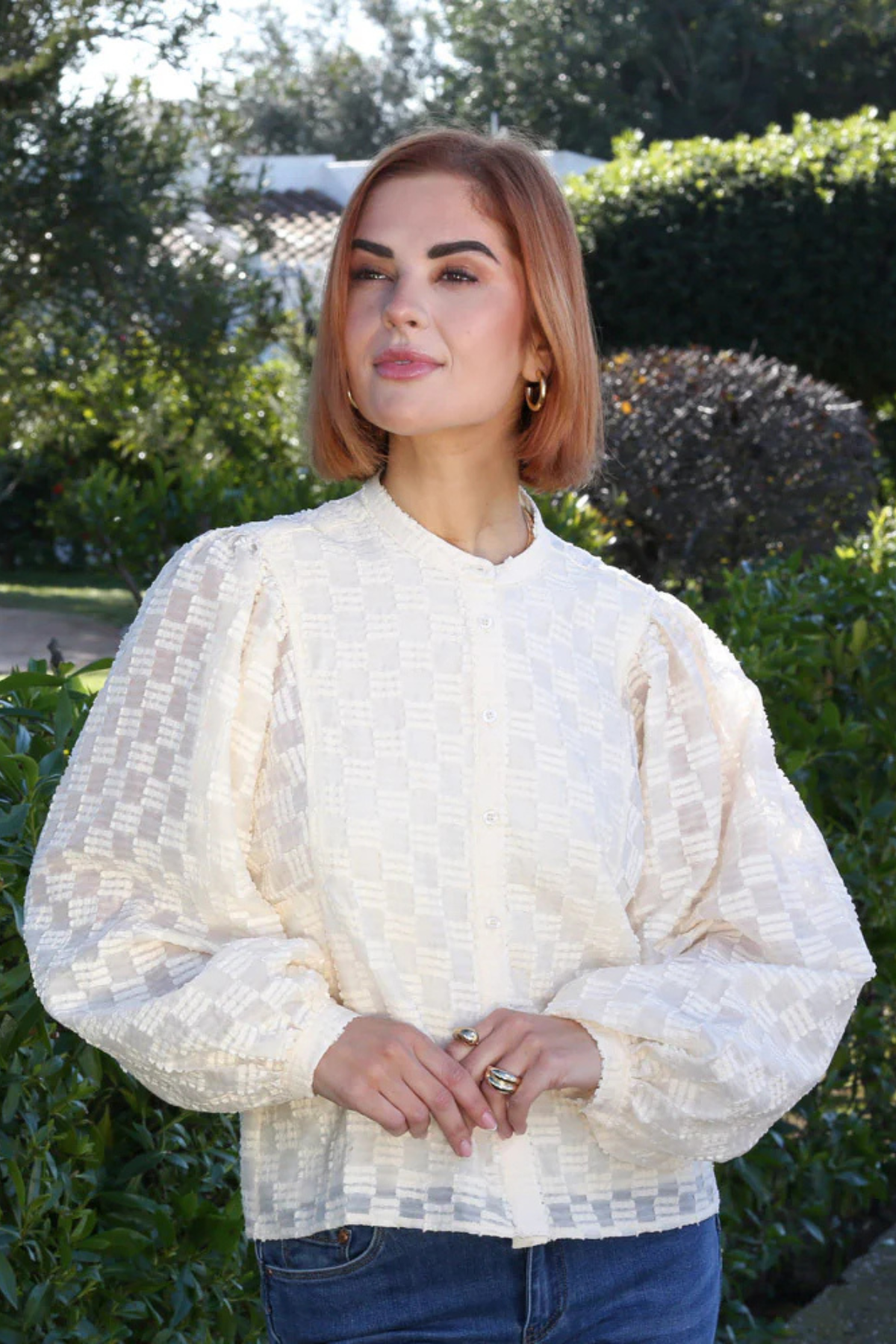 RANT & RAVE Zuri Textured Blouse - Cream