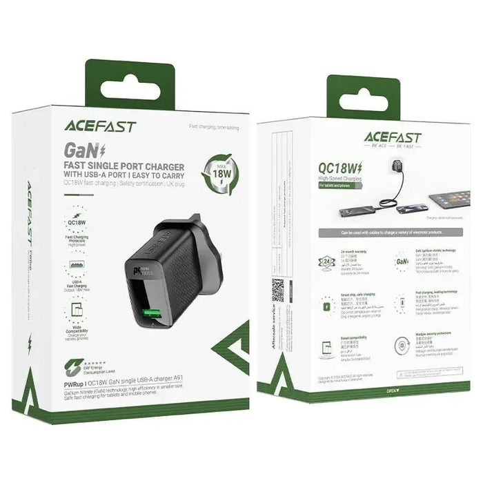 ACEFAST A91 QC GaN Single USB-A charger 18W Black