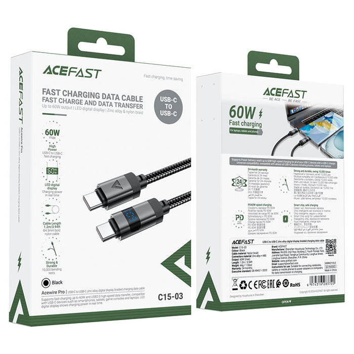 Acefast Charging Data Cable C15-03 USB-C to USB-C 60W