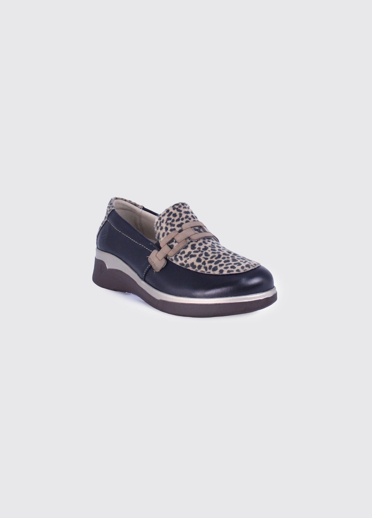 SUAVE Alderney Leopard Print Wedge Slip-On Loafers - Black