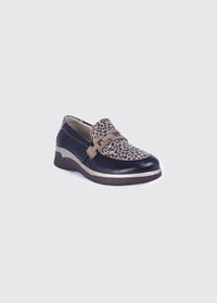 SUAVE Alderney Leopard Print Wedge Slip-On Loafers - Black