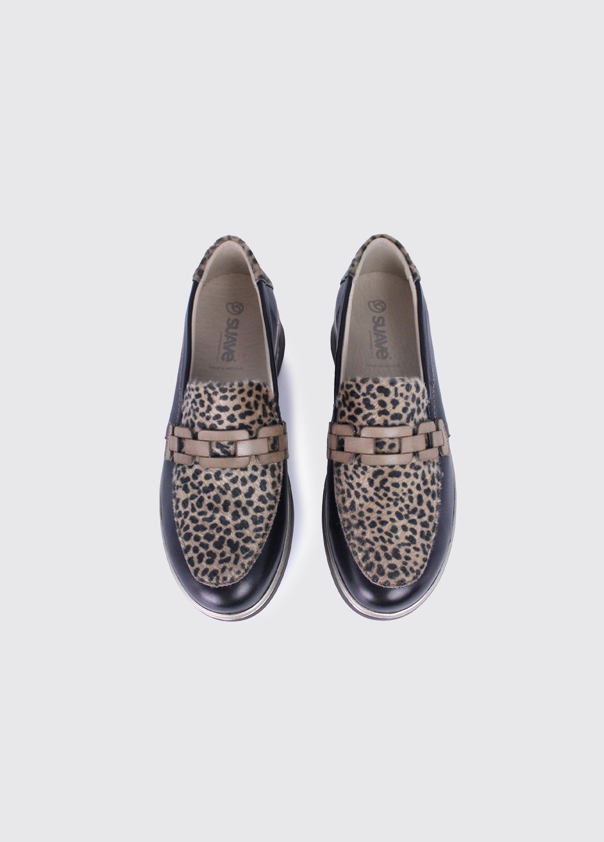 SUAVE Alderney Leopard Print Wedge Slip-On Loafers - Black