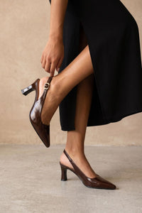 COPE CLOTHING Patent Slingback Heels - Brown