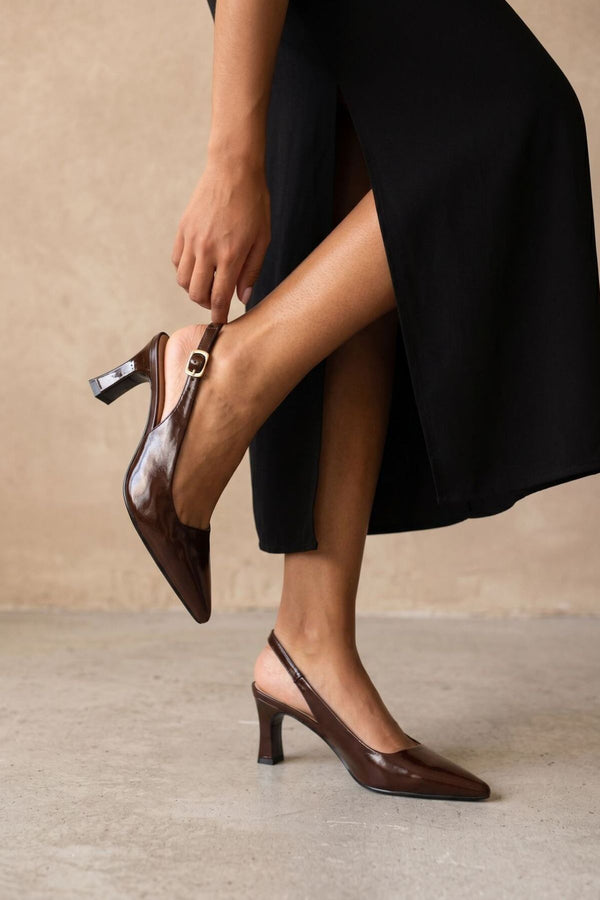 COPE CLOTHING Patent Slingback Heels - Brown