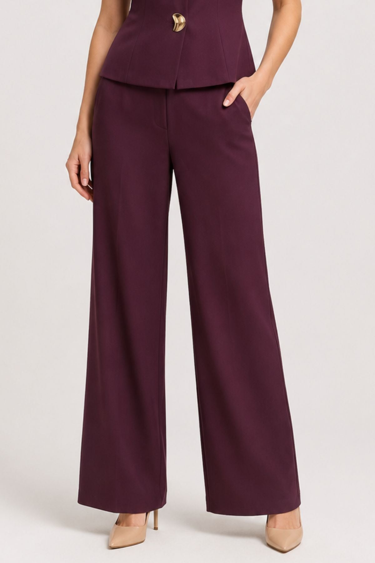 COPE CLOTHING Fluid Wide Leg Pants - Burgundy