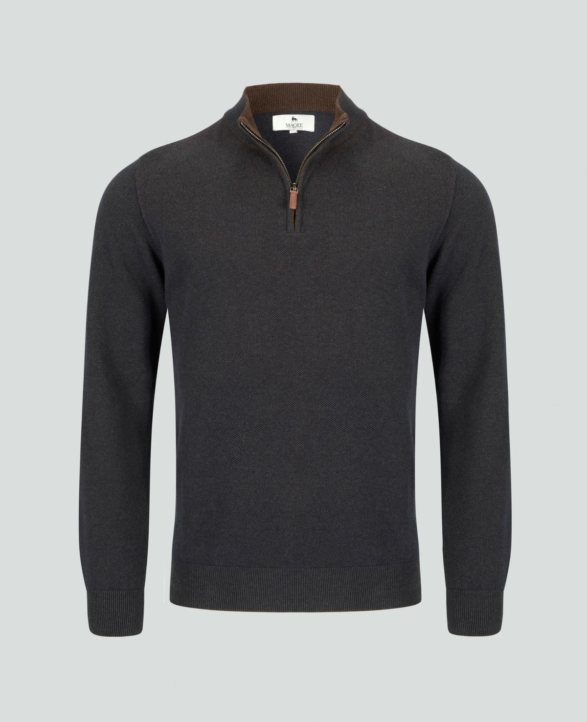 MAGEE Cian Cotton Micro 1/4 Zip Jumper - Brown