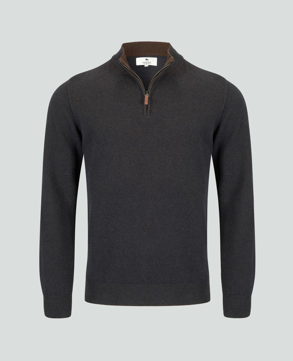 MAGEE Cian Cotton Micro 1/4 Zip Jumper - Brown