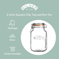 KILNER Glass Clip Top Square Jar 2 Litre