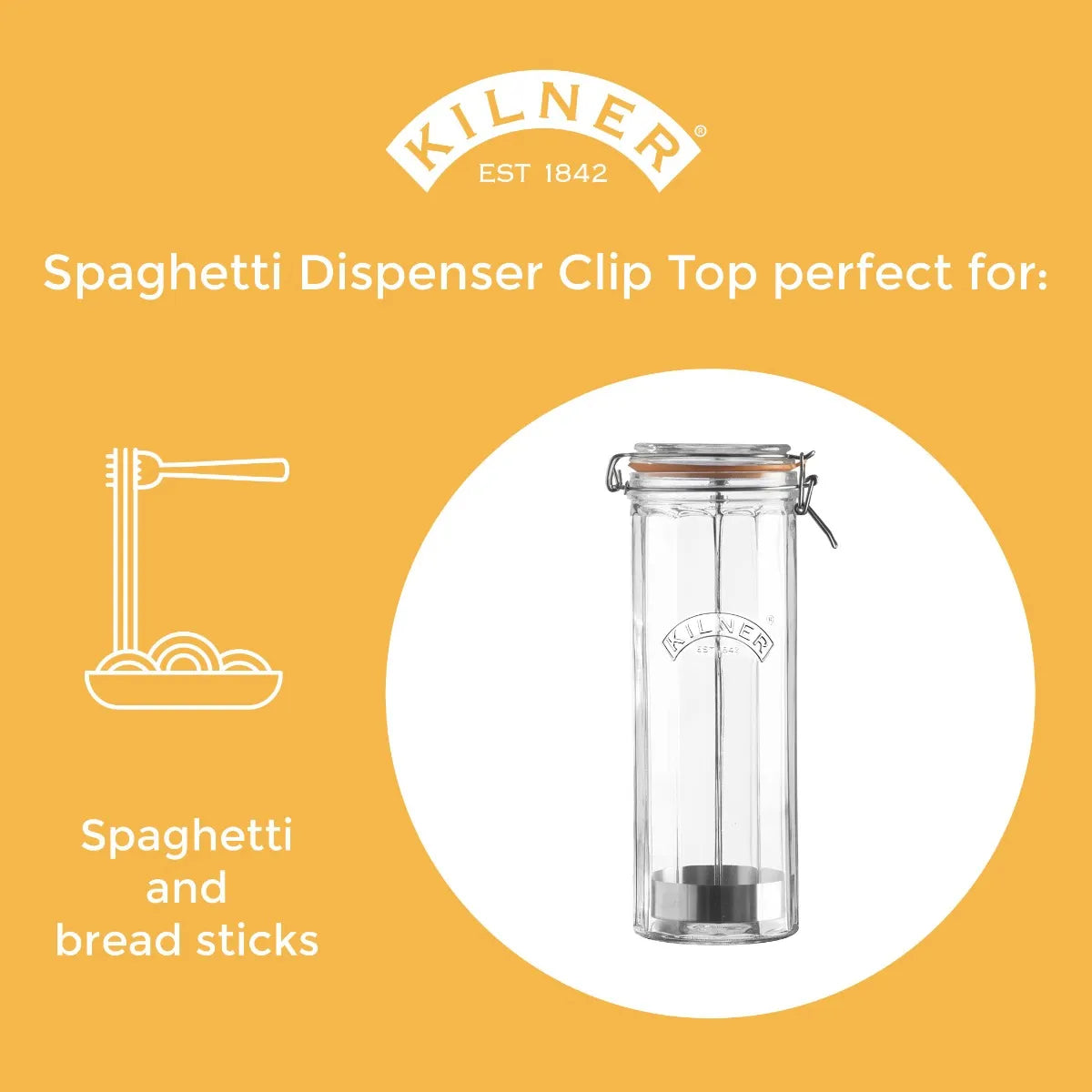 KILNER Facetted Glass Spaghetti Dispenser 2.2 Litre