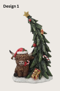 STRAITS Highland Cow & Tree Christmas Figurine 16cm - 1 Pc
