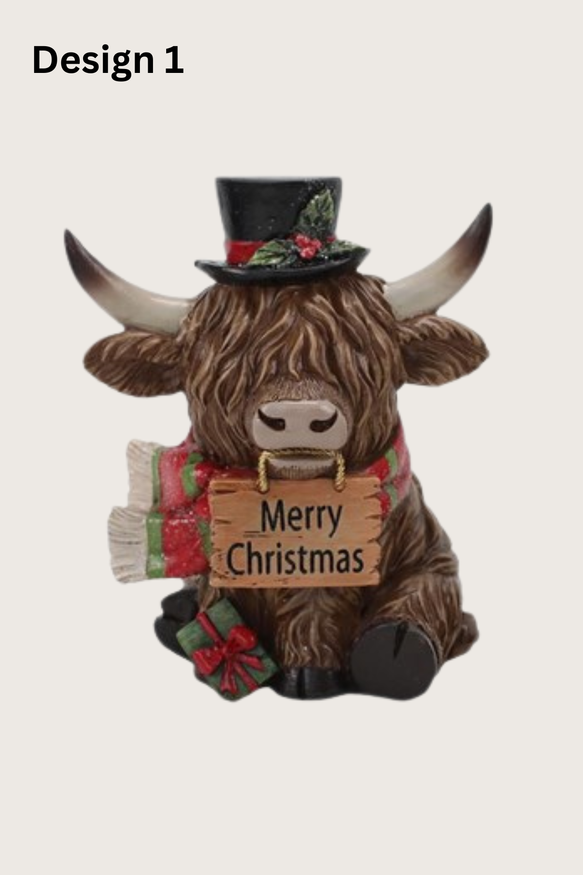 STRAITS Highland Cow & Sign Christmas Figurine 14cm - 1 Pc