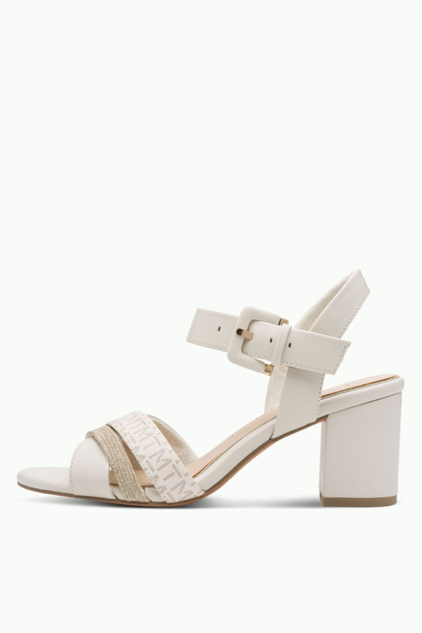 MARCO TOZZI Cross Strap Block Heel Sandal - Cream