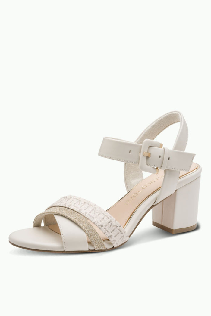 MARCO TOZZI Cross Strap Block Heel Sandal - Cream