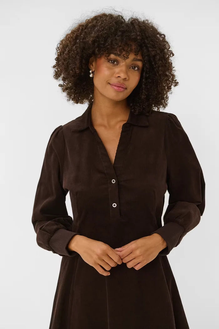 CULTURE Missy Rhaena Corduroy Midi Shirt Dress - Brown