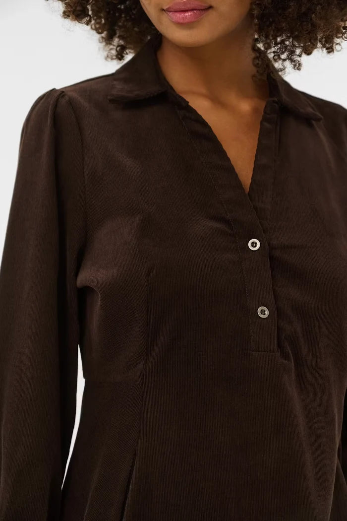 CULTURE Missy Rhaena Corduroy Midi Shirt Dress - Brown
