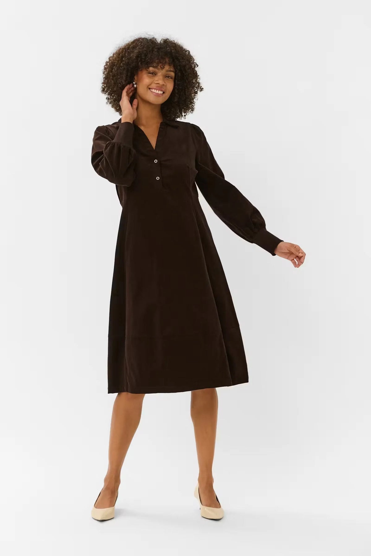 CULTURE Missy Rhaena Corduroy Midi Shirt Dress - Brown