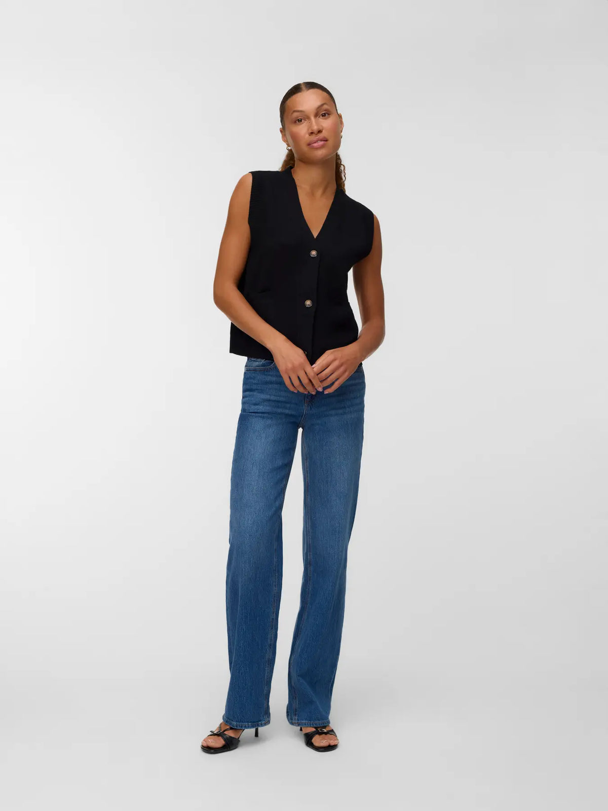 VERO MODA Saba Sleeveless Button Vest - Black