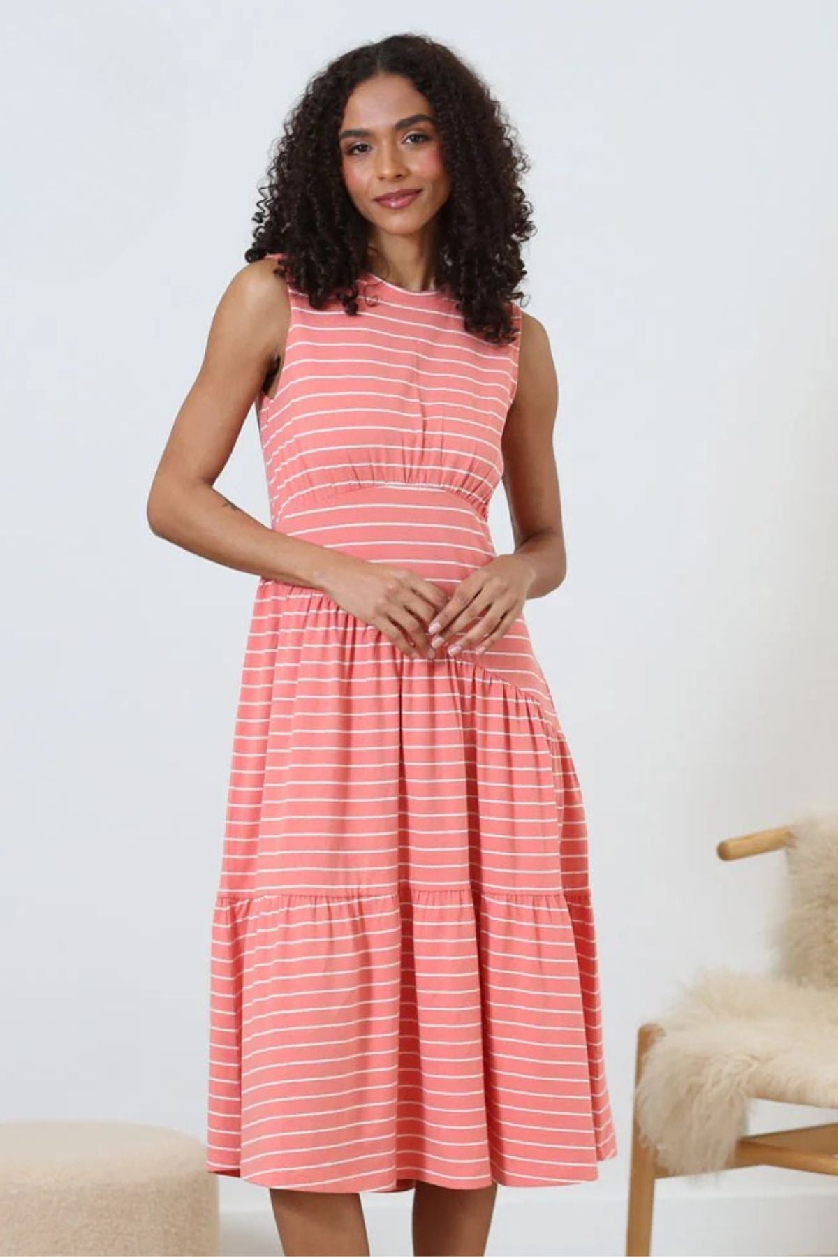 RELAX & RENEW Effie Dress - Coral Stripe