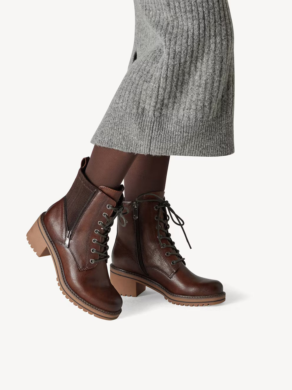 MARCO TOZZI Lace Front Boot - Chestnut