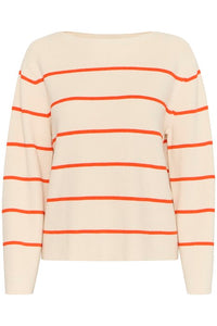 ICHI Boston Striped Pullover - Cream